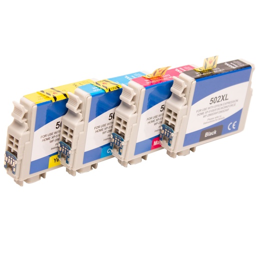 ⬛🟦🟥🟨Compatible 502XL BK C M Y kit 4 cartouches ( Remplace Epson 502 BK, C, M, Y, 502XL BK, C, M, Y ) BK : 13ml / Couleur 13ml