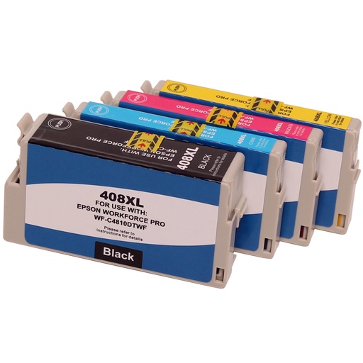 Compatible 408XL BK C M Y kit 4 cartouches ( Remplace Epson 408 BK, C, M, Y, 408XL BK, C, M, Y )